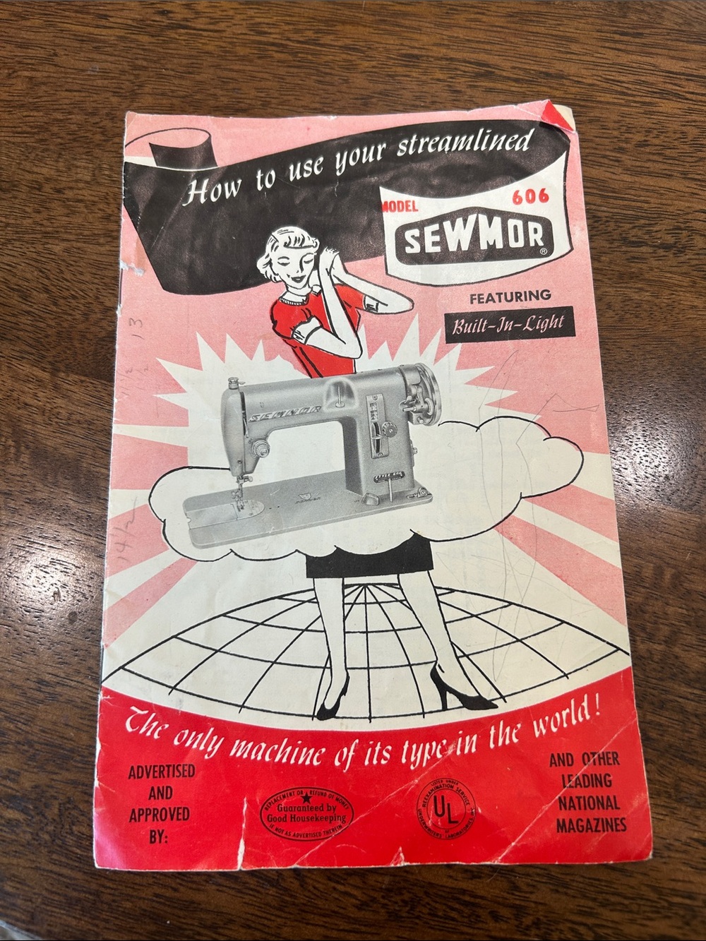 vintage instruction manual for a Sewmor Model 606 sewing machine